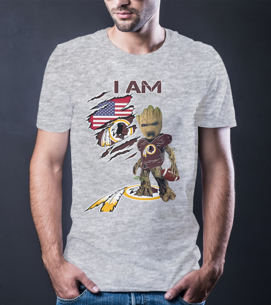 I Am Redskins Groot Football Nfl Logo Usa Flag T-Shirt