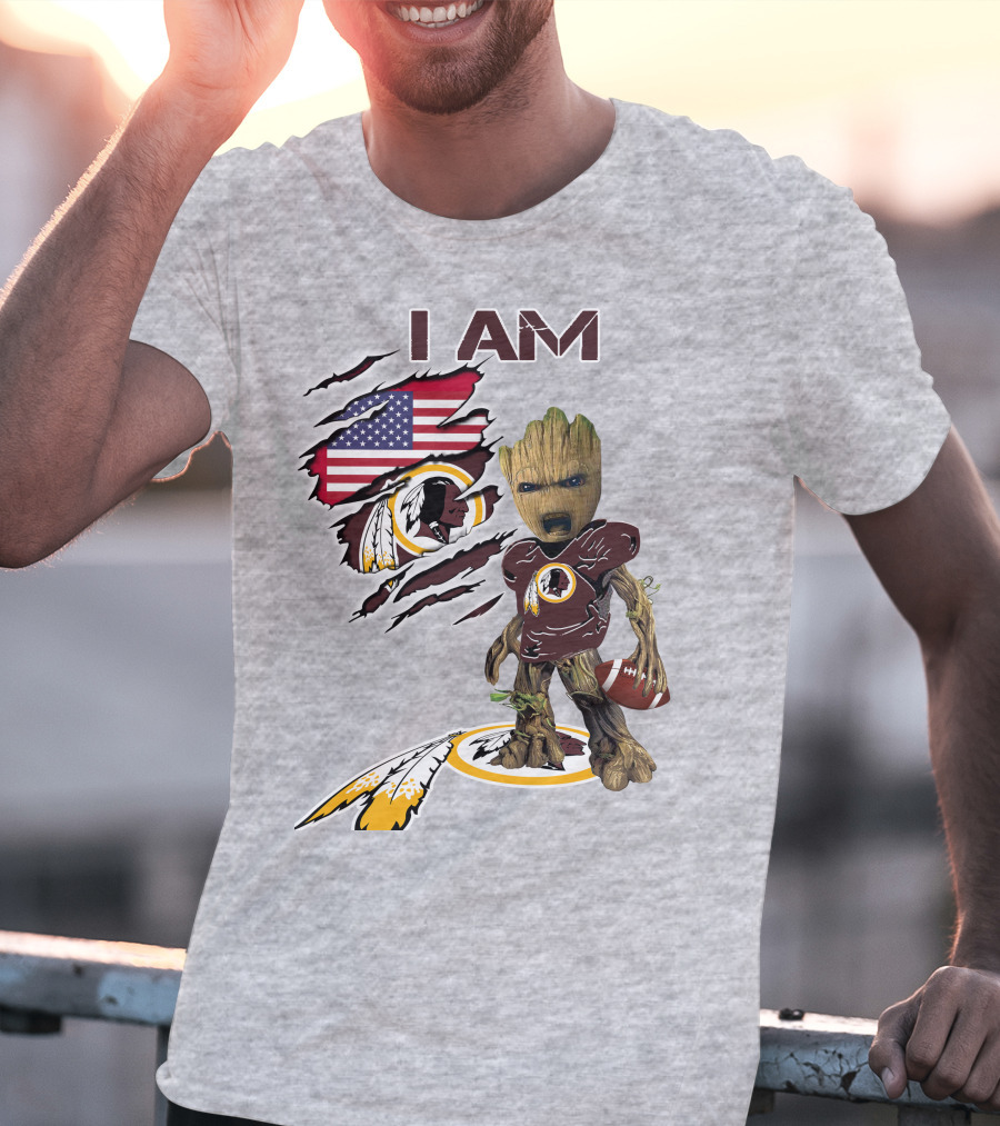 I Am Redskins Groot Football Nfl Logo Usa Flag T-Shirt