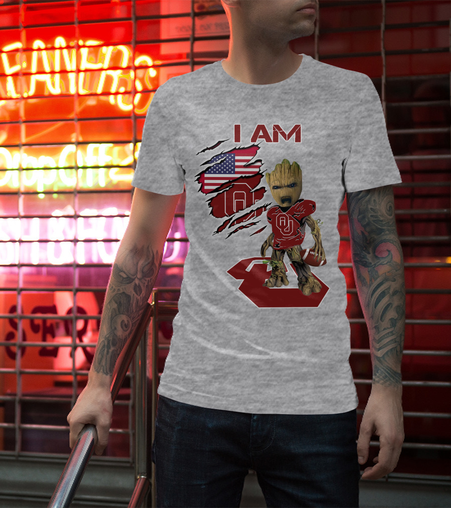 I Am Baby Groot OU Sooners Football USA Flag T-Shirt