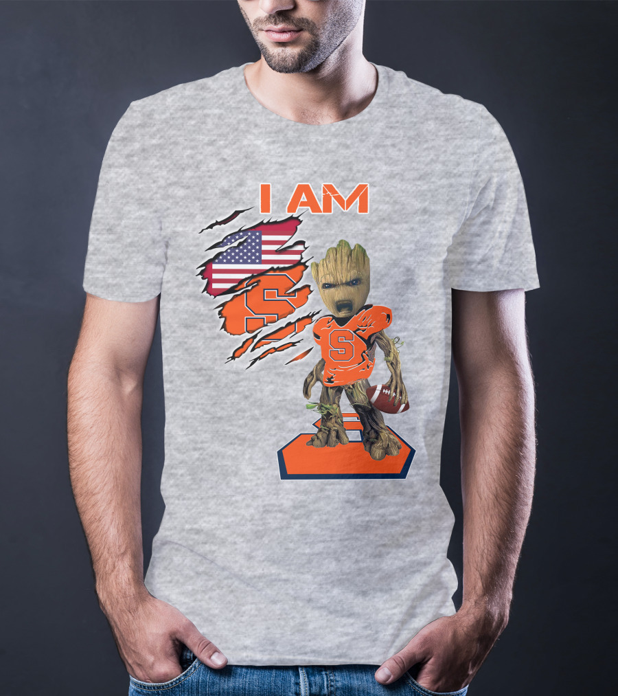 I Am Syracuse Baby Groot American Football Player With Flag And Orange S T-Shirt