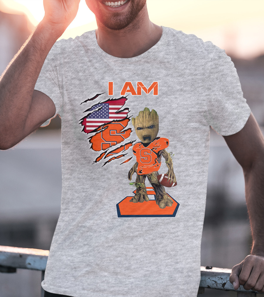 I Am Syracuse Baby Groot American Football Player With Flag And Orange S T-Shirt