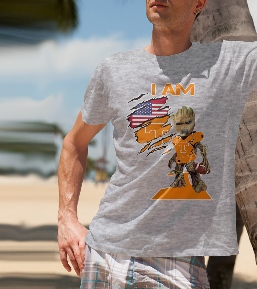 I AM Tennessee Baby Groot Football American Flag T-Shirt