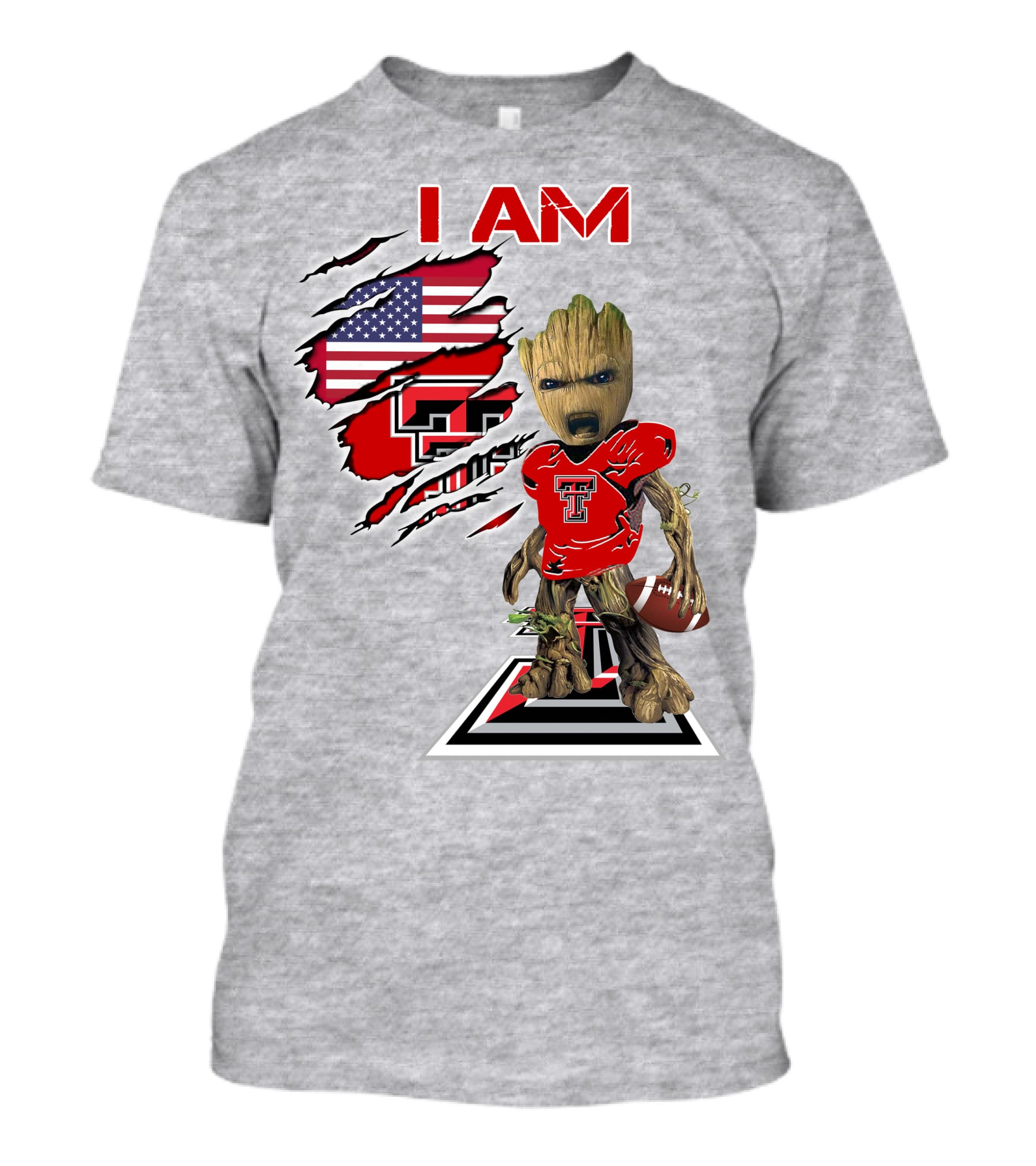 I Am Texas Tech American Football Baby Groot T-Shirt