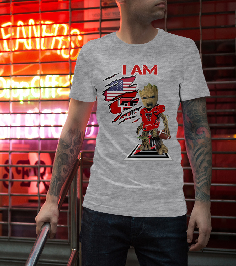 I Am Texas Tech American Football Baby Groot T-Shirt