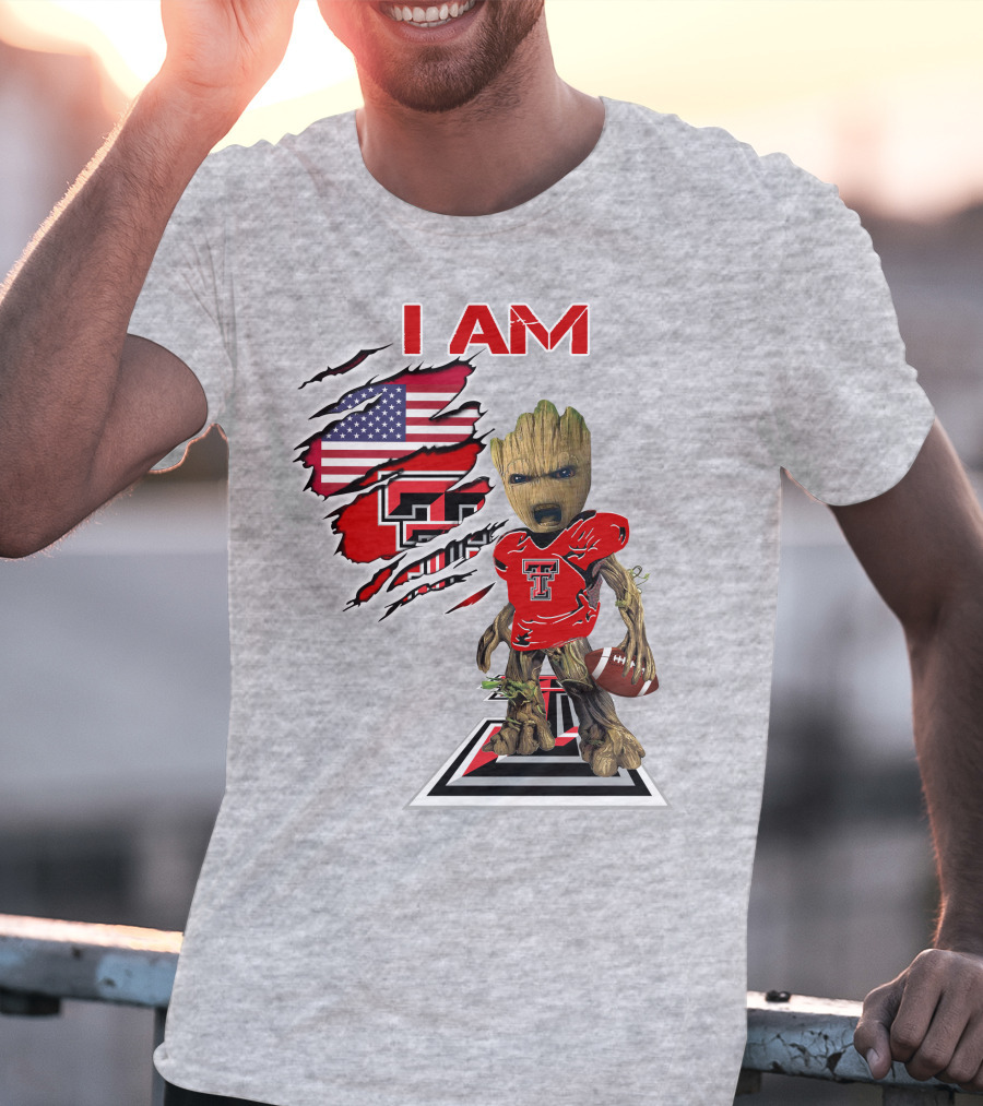I Am Texas Tech American Football Baby Groot T-Shirt