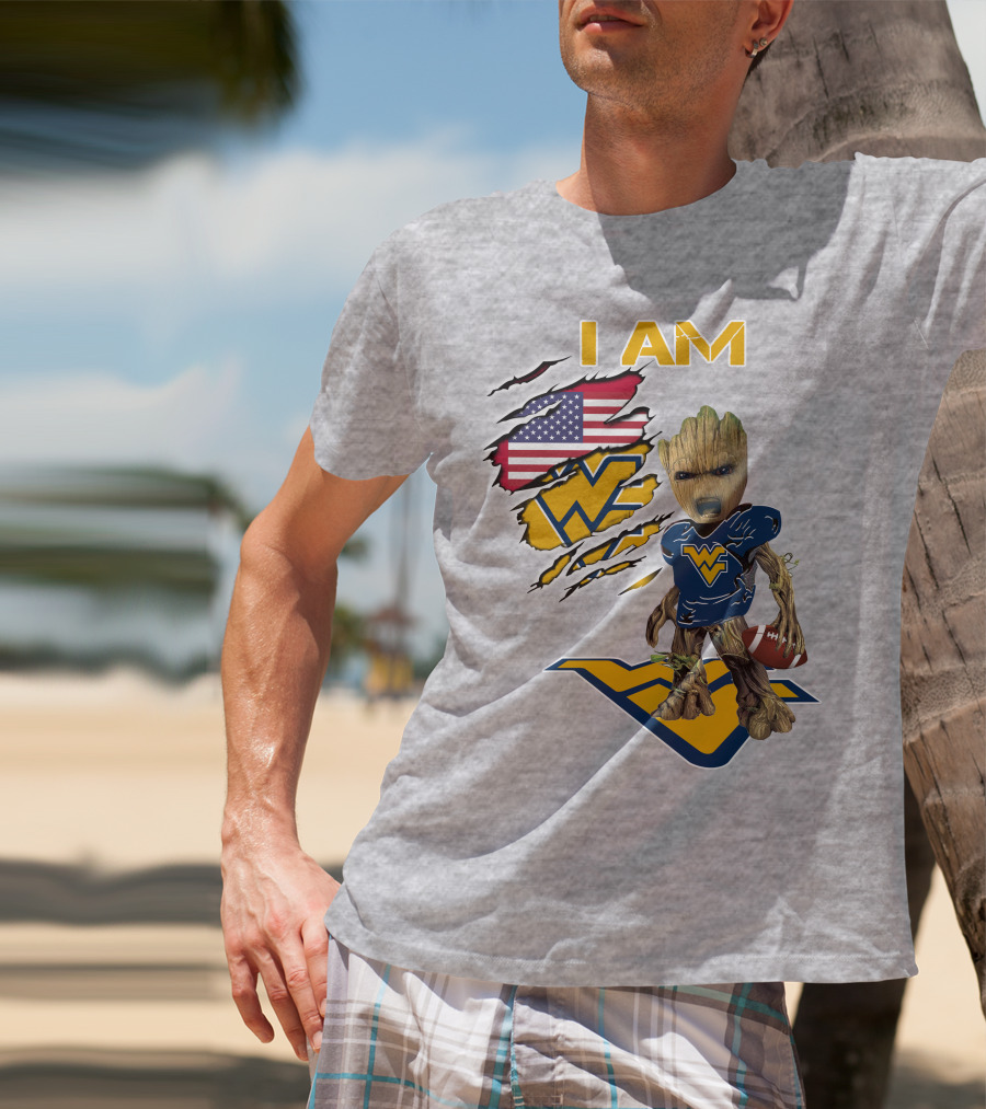 I Am West Virginia Baby Groot Football Usa Flag T-Shirt