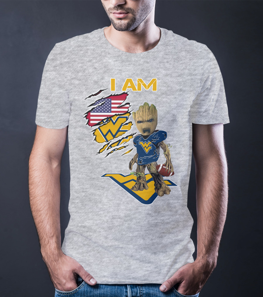 I Am West Virginia Baby Groot Football Usa Flag T-Shirt