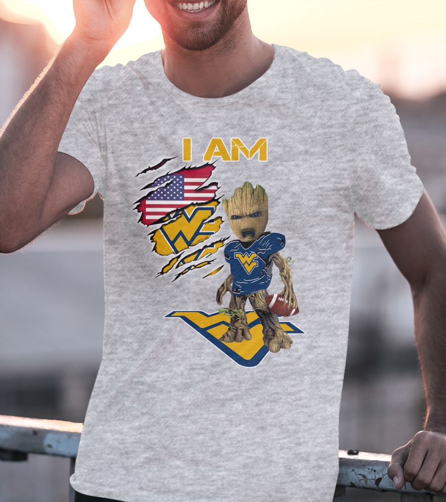 I Am West Virginia Baby Groot Football Usa Flag T-Shirt
