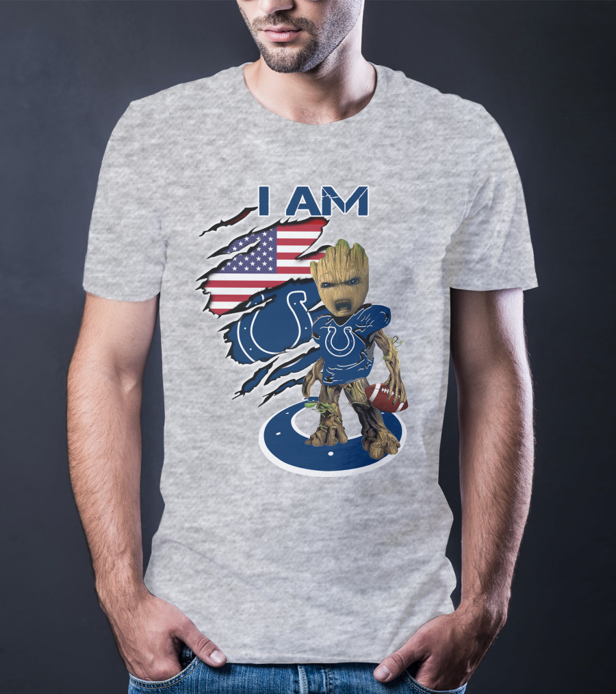 I Am Baby Groot Colts American Flag Football T-Shirt