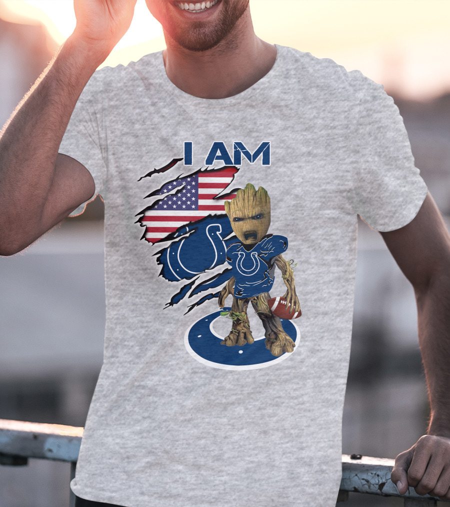 I Am Baby Groot Colts American Flag Football T-Shirt