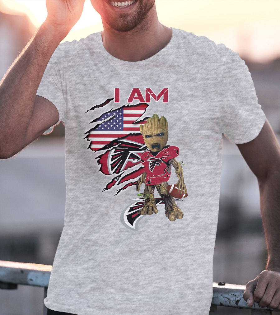 I Am Falcons Baby Groot Usa Flag Football T-Shirt