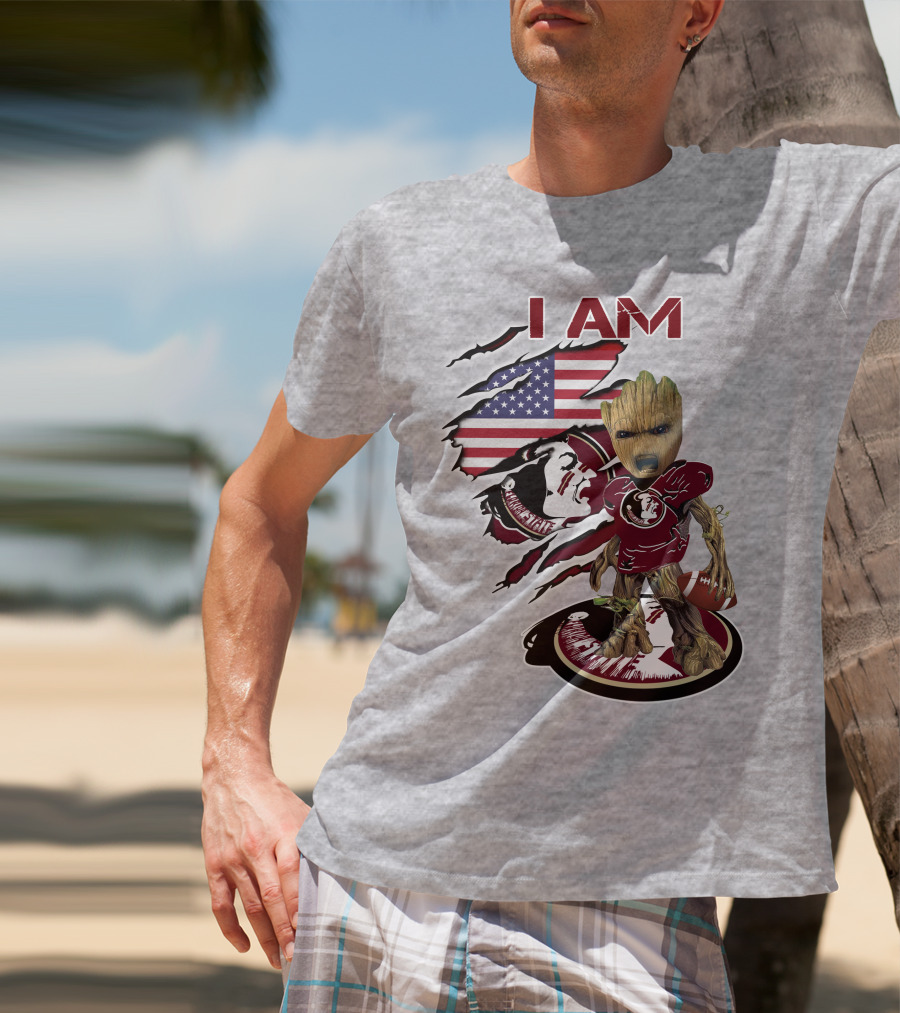 I AM Florida State Baby Groot Football American Flag T-Shirt