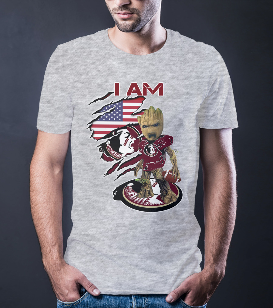I AM Florida State Baby Groot Football American Flag T-Shirt