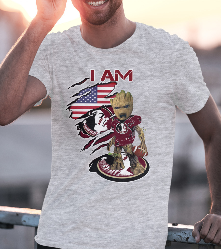 I AM Florida State Baby Groot Football American Flag T-Shirt