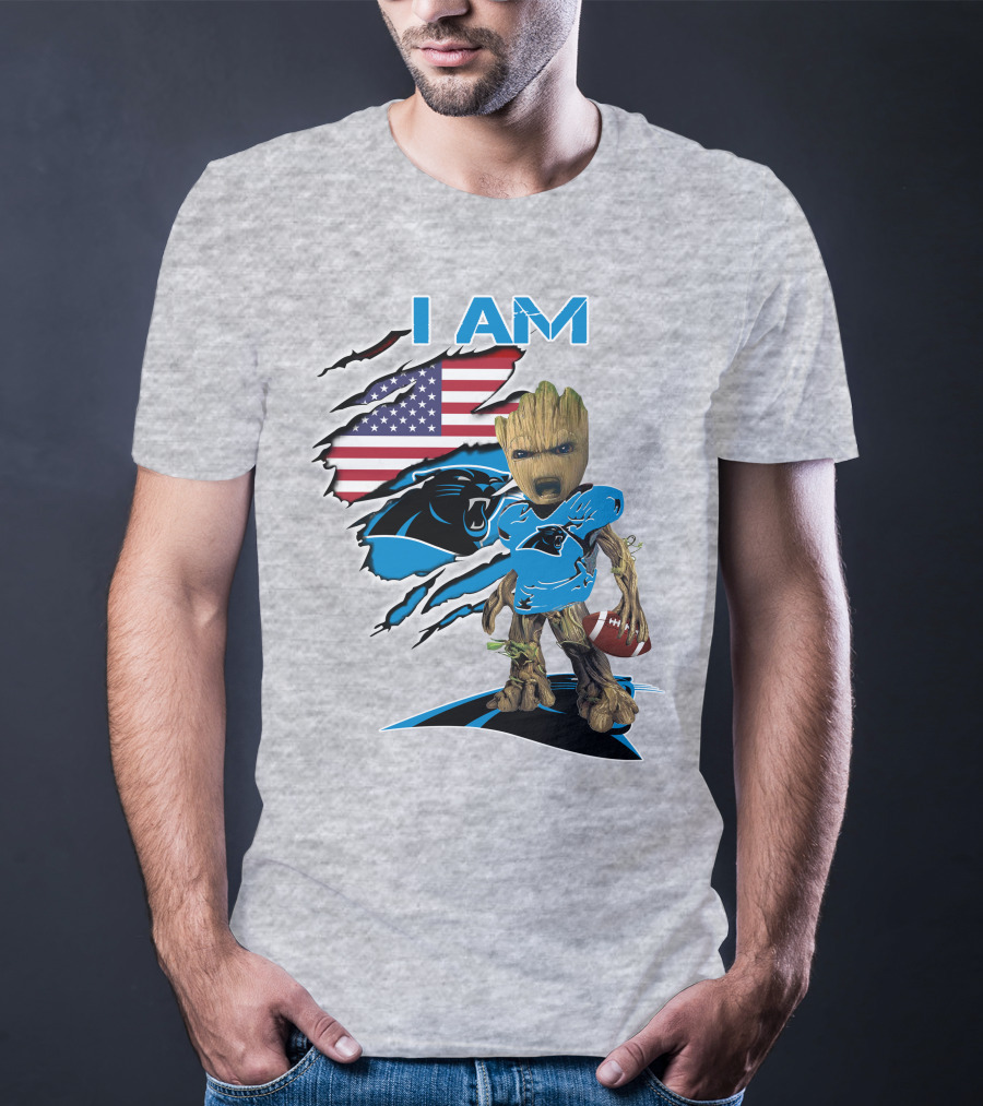 I Am Panthers Baby Groot Football Usa Flag T-Shirt