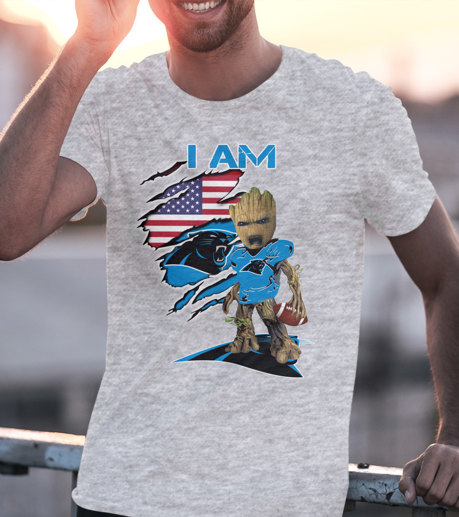 I Am Panthers Baby Groot Football Usa Flag T-Shirt