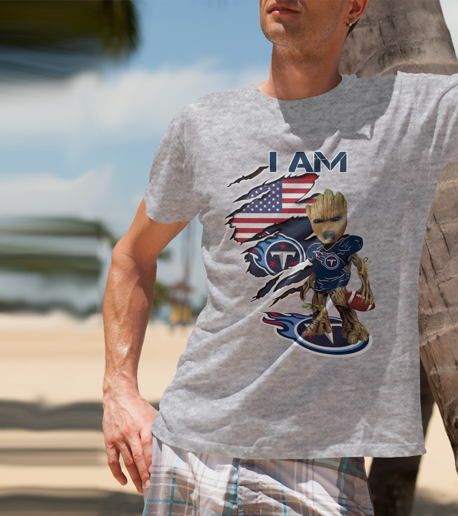 I AM Titans Baby Groot Football USA Flag T-Shirt