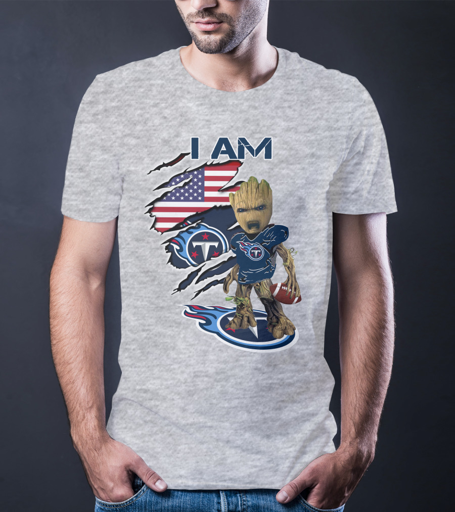 I AM Titans Baby Groot Football USA Flag T-Shirt