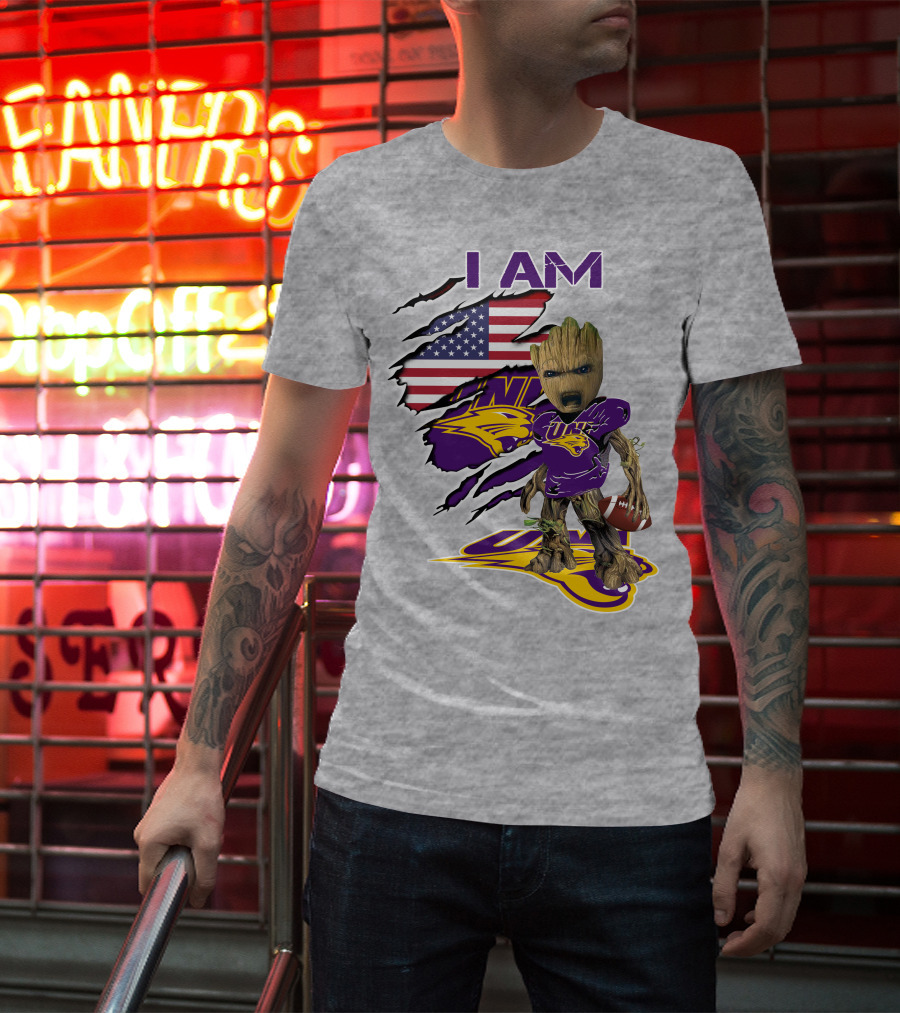 I AM Panthers Baby Groot UNI Football American Flag T-Shirt