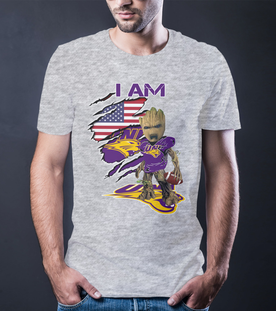 I AM Panthers Baby Groot UNI Football American Flag T-Shirt