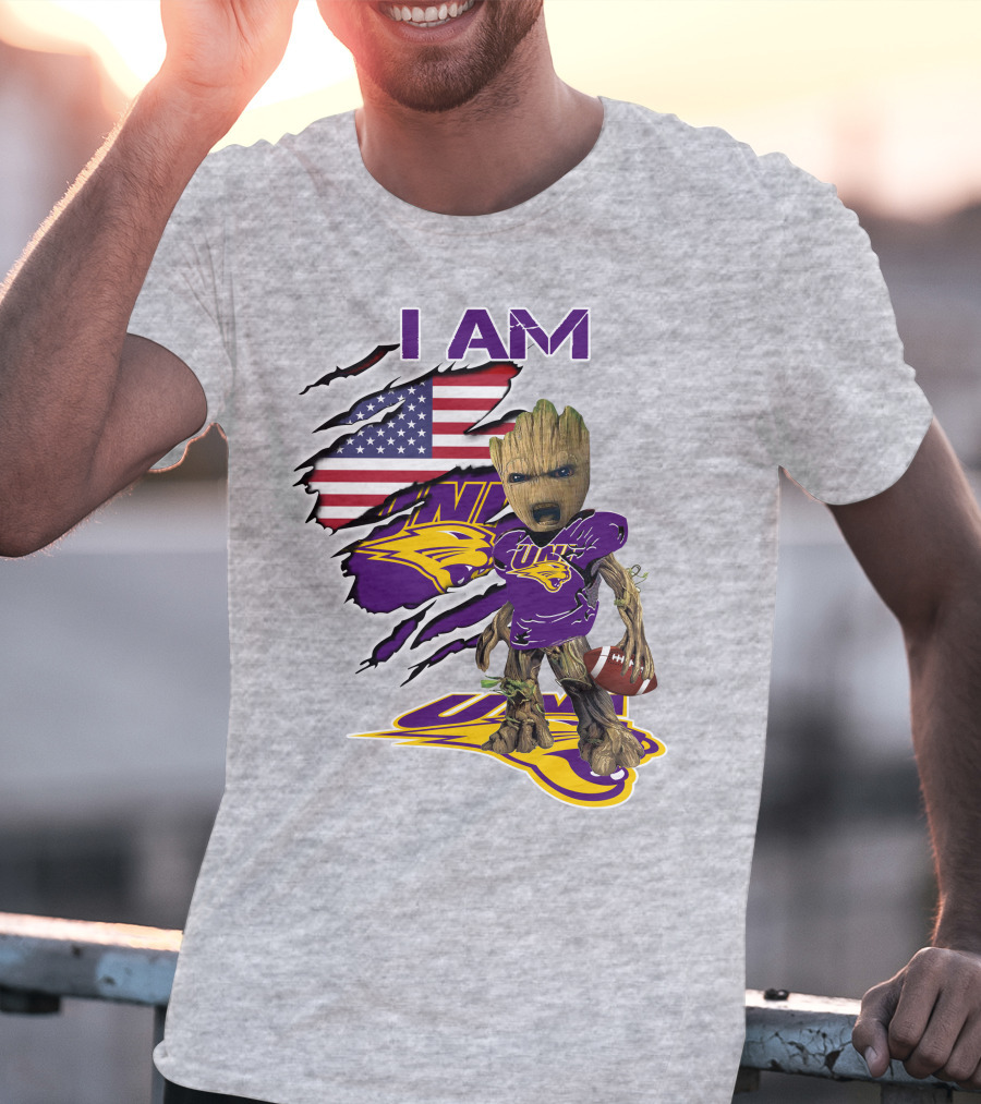 I AM Panthers Baby Groot UNI Football American Flag T-Shirt