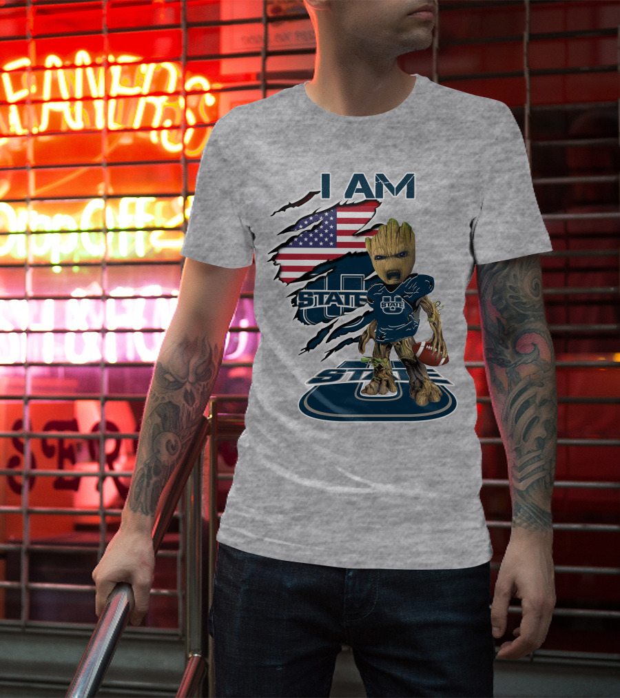 I Am Utah State Baby Groot Football Usa Flag T-Shirt