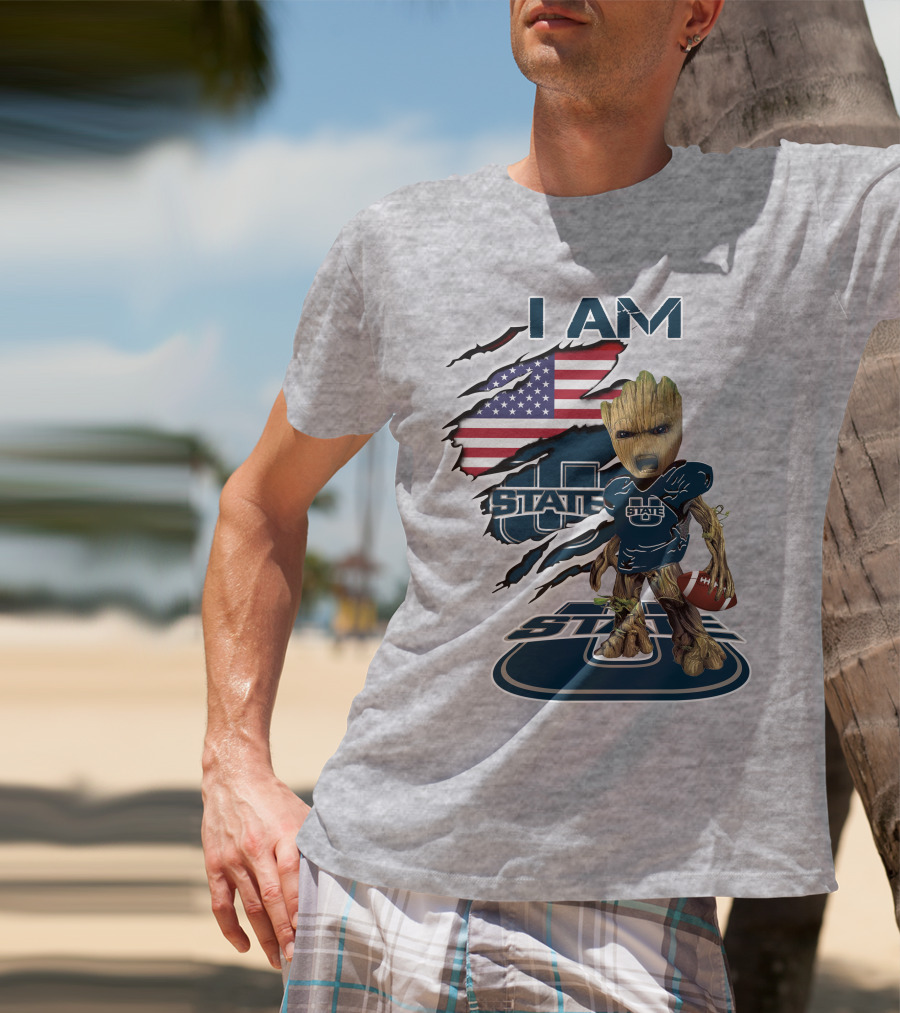 I Am Utah State Baby Groot Football Usa Flag T-Shirt