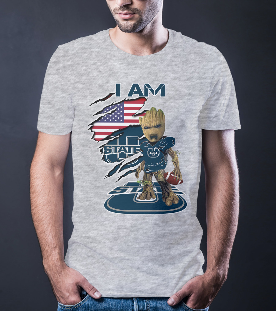 I Am Utah State Baby Groot Football Usa Flag T-Shirt