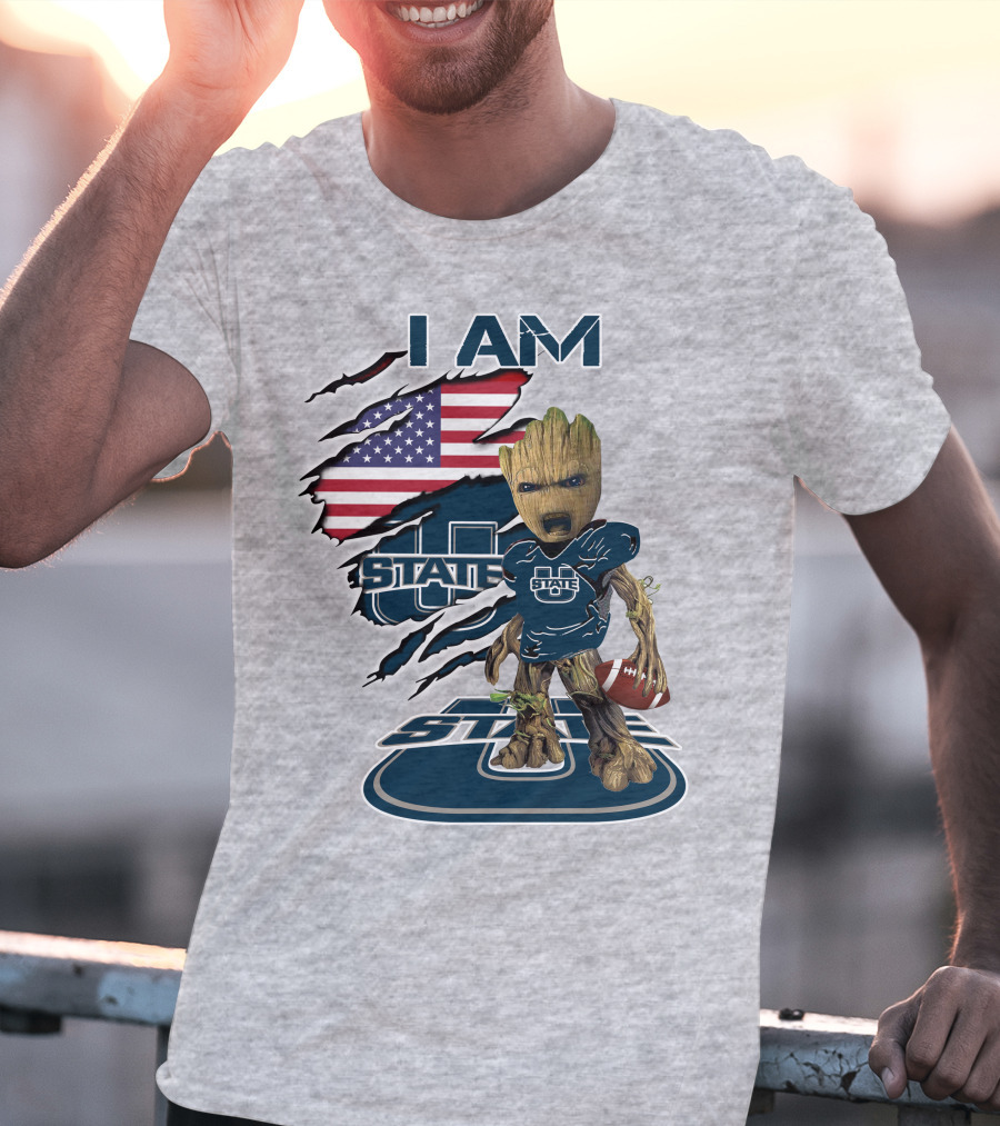 I Am Utah State Baby Groot Football Usa Flag T-Shirt