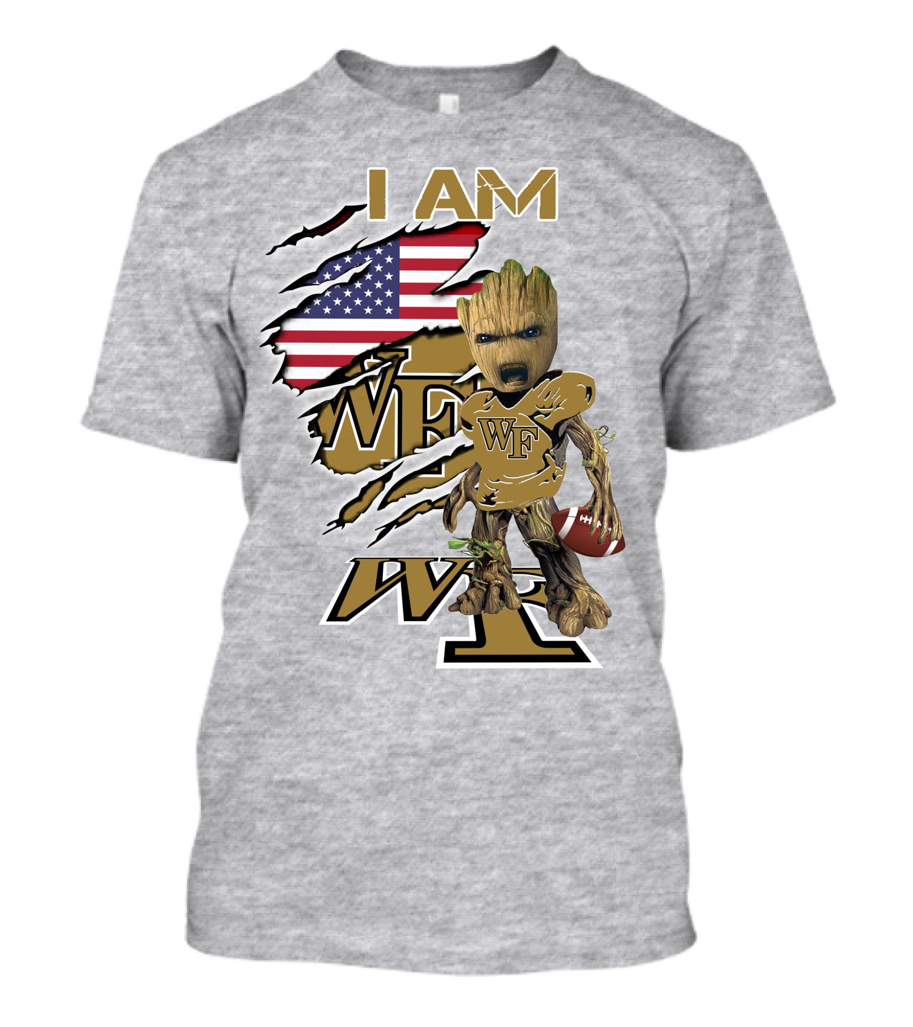I AM WF Baby Groot American Football Wake Deacons T-Shirt