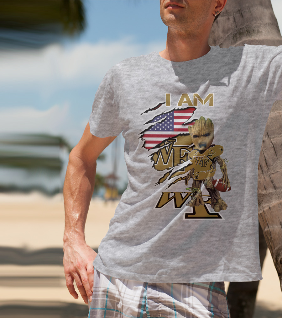 I AM WF Baby Groot American Football Wake Deacons T-Shirt