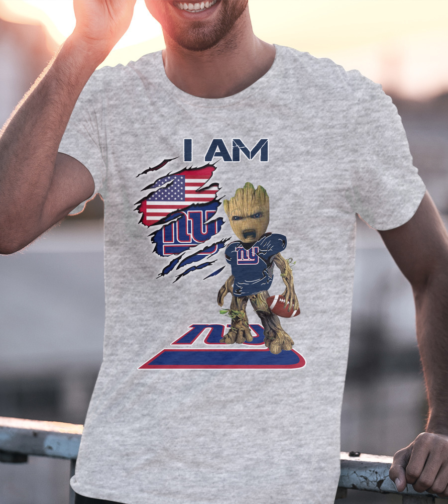 I Am Giants Baby Groot Football Usa Flag T-Shirt