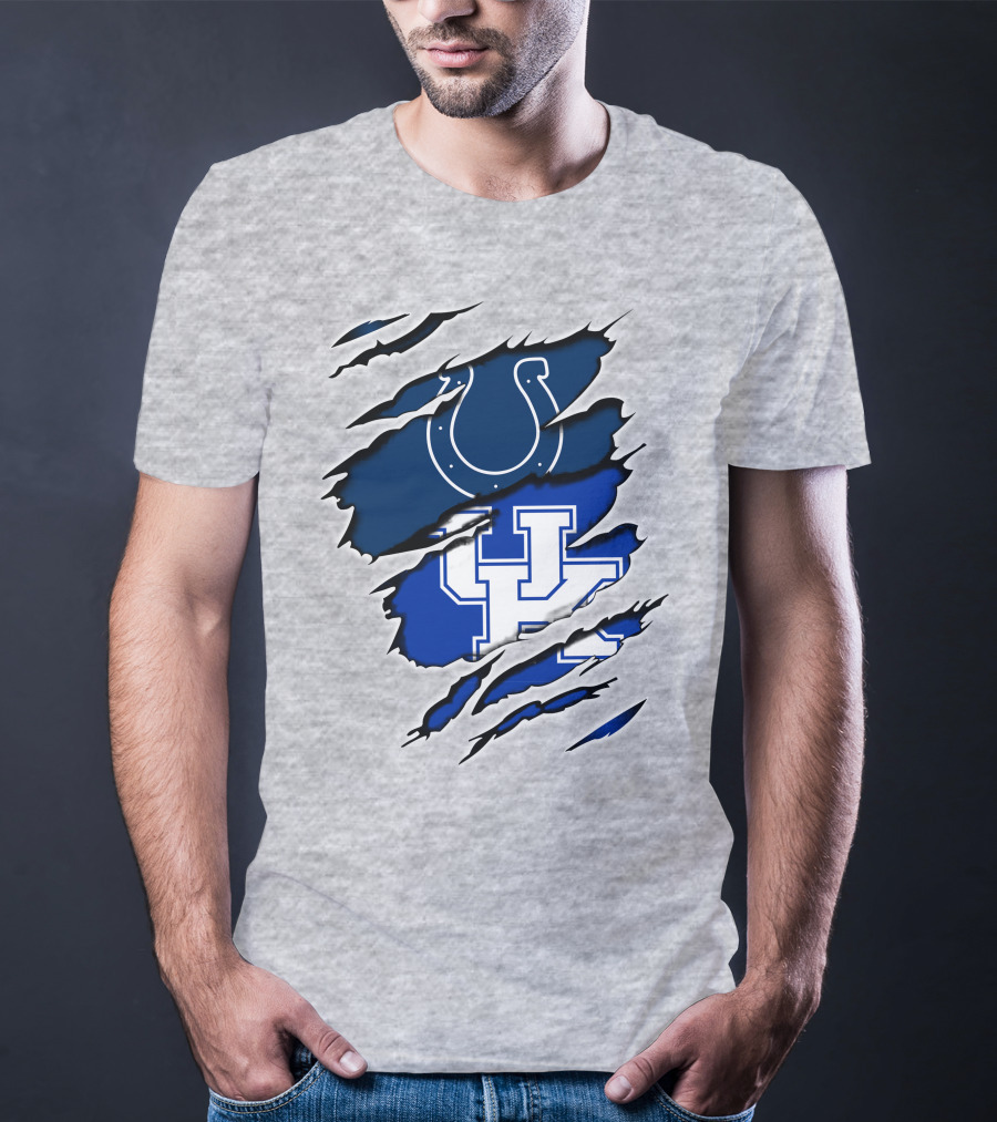 Colts Horseshoe And Kentucky Wildcats UK Blue Claw Marks T-Shirt