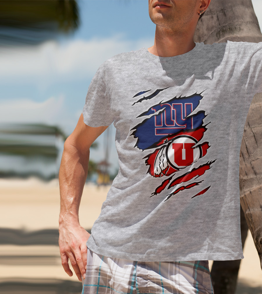 New York Giants Utah Utes Torn Logo Fusion T-Shirt