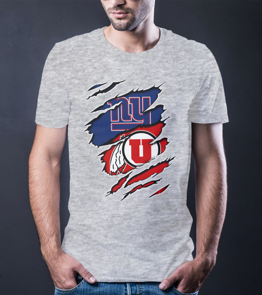 New York Giants Utah Utes Torn Logo Fusion T-Shirt