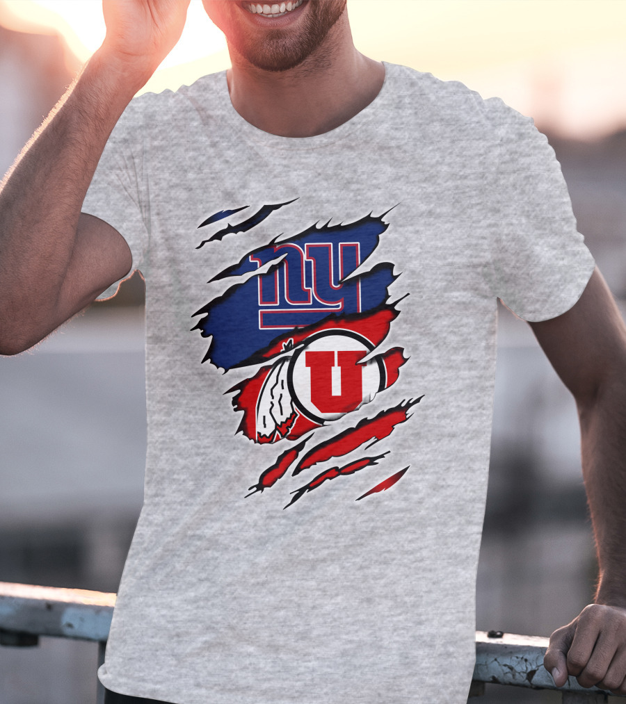 New York Giants Utah Utes Torn Logo Fusion T-Shirt