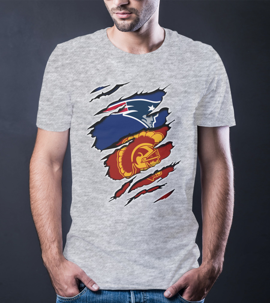 Patriots Trojans Ripped Dual Logo Fusion T-Shirt