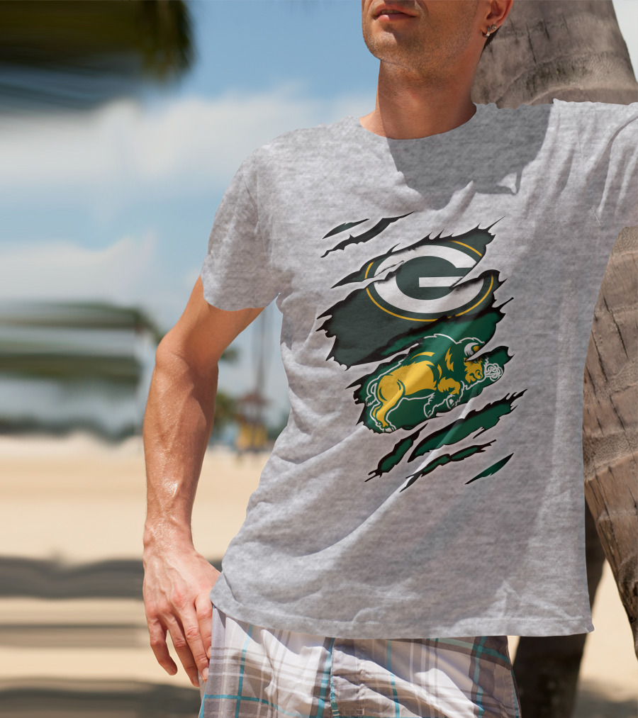 Packers Dakota Green Bay North Dakota State Bison Logo Fusion T-Shirt