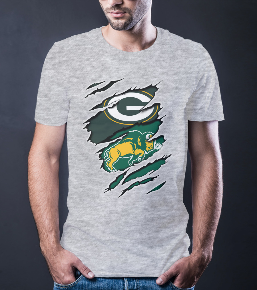 Packers Dakota Green Bay North Dakota State Bison Logo Fusion T-Shirt