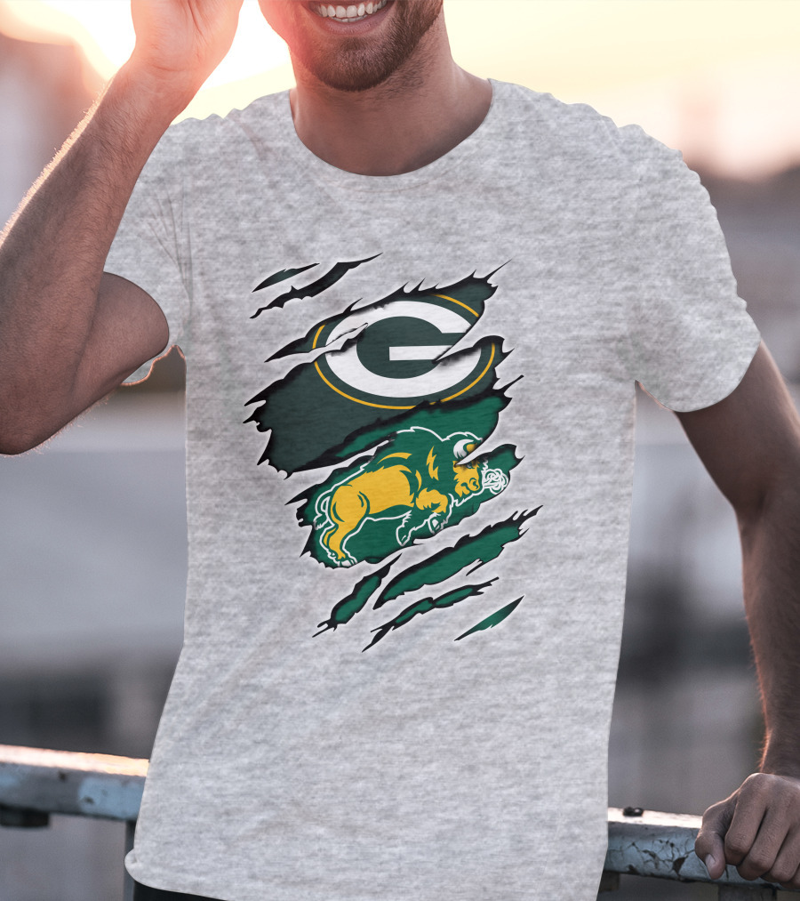 Packers Dakota Green Bay North Dakota State Bison Logo Fusion T-Shirt