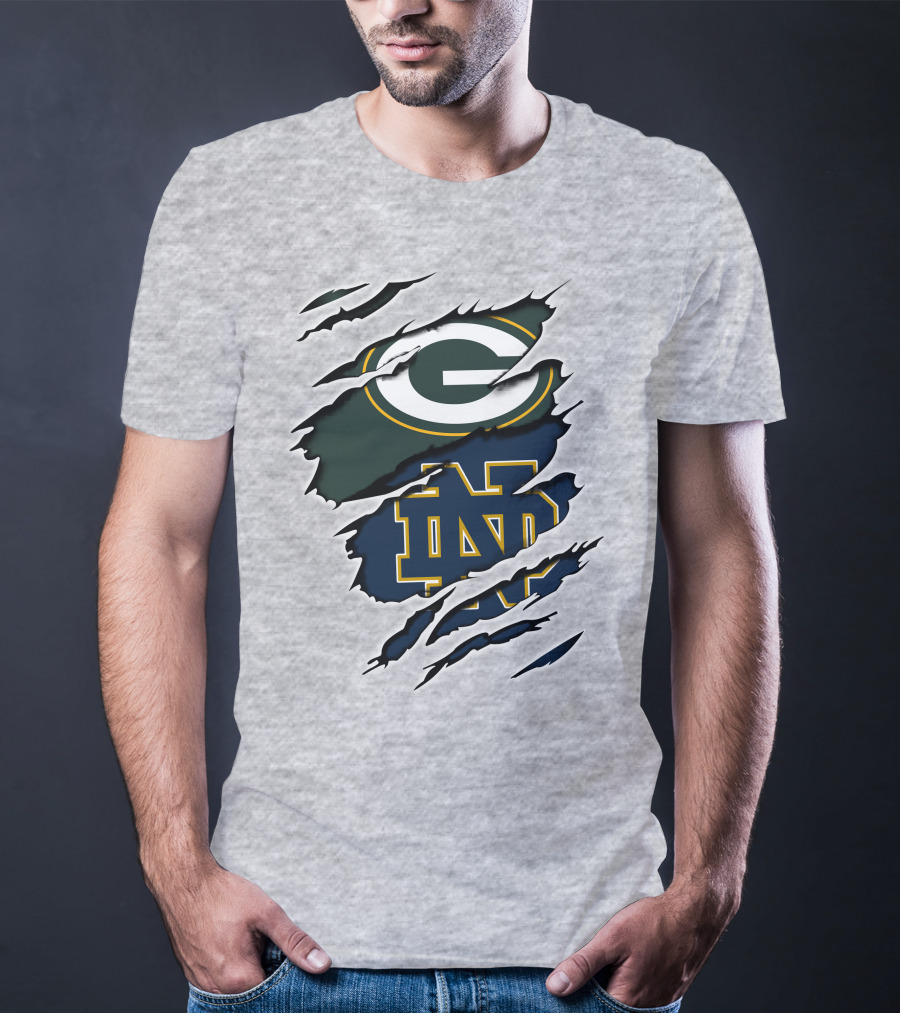 Packers Notre Dame Logo Mashup NFL College Football Fan Combo T-Shirt