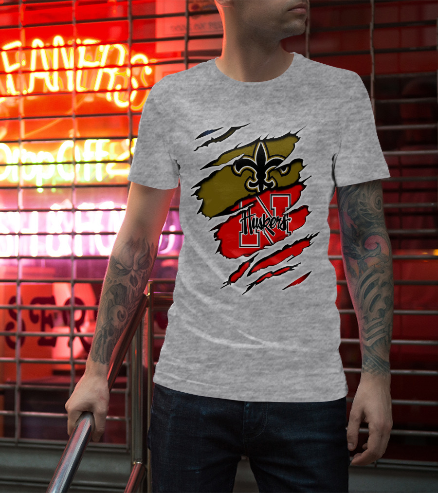 New Orleans Saints Nebraska Huskers Claw Marks T-Shirt