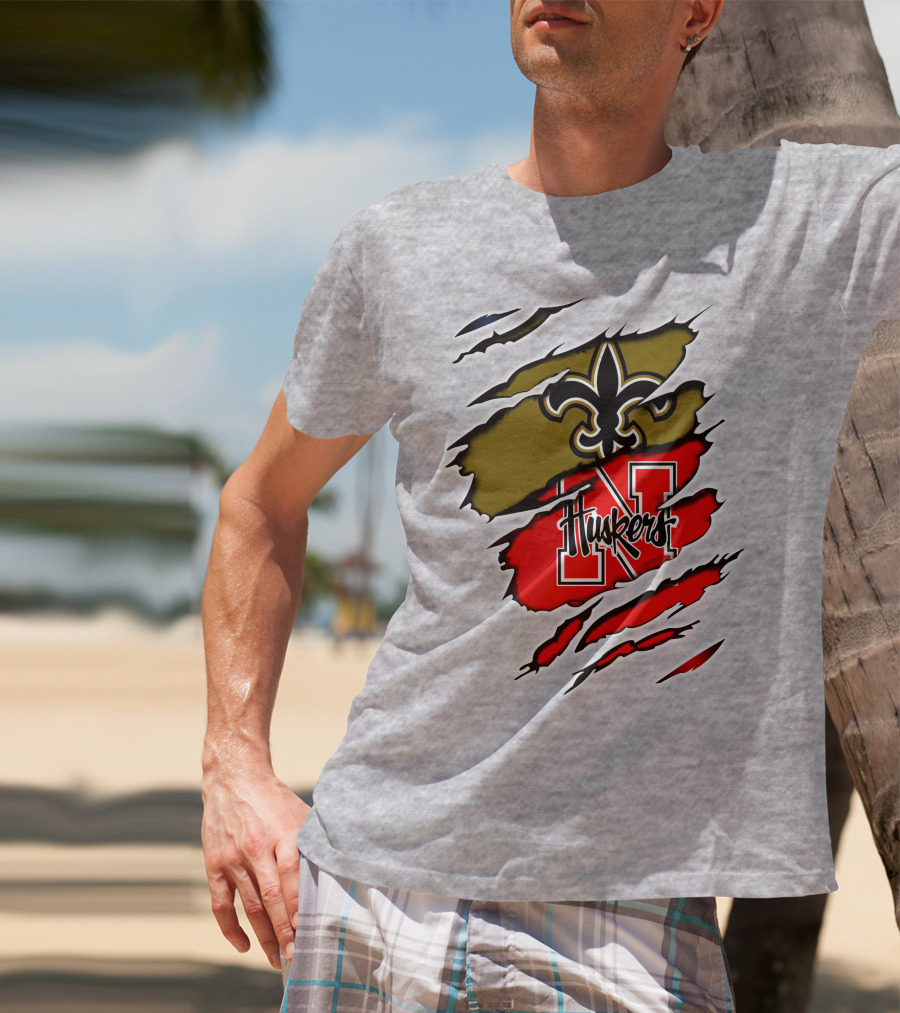 New Orleans Saints Nebraska Huskers Claw Marks T-Shirt