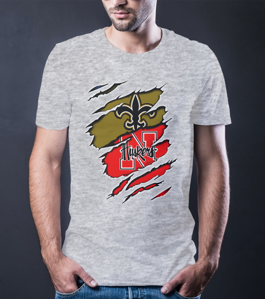 New Orleans Saints Nebraska Huskers Claw Marks T-Shirt