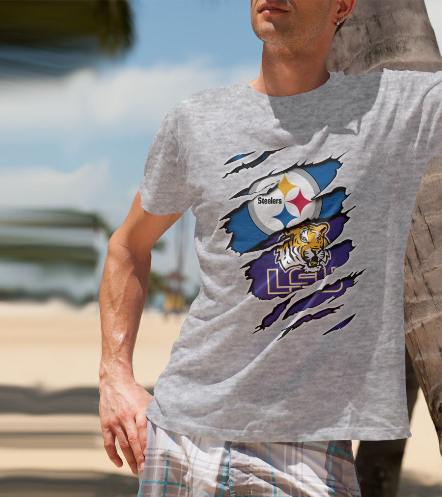 Steelers Logo And LSU Tigers Scratch T-Shirt