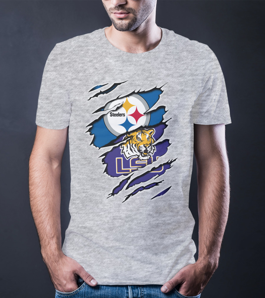 Steelers Logo And LSU Tigers Scratch T-Shirt