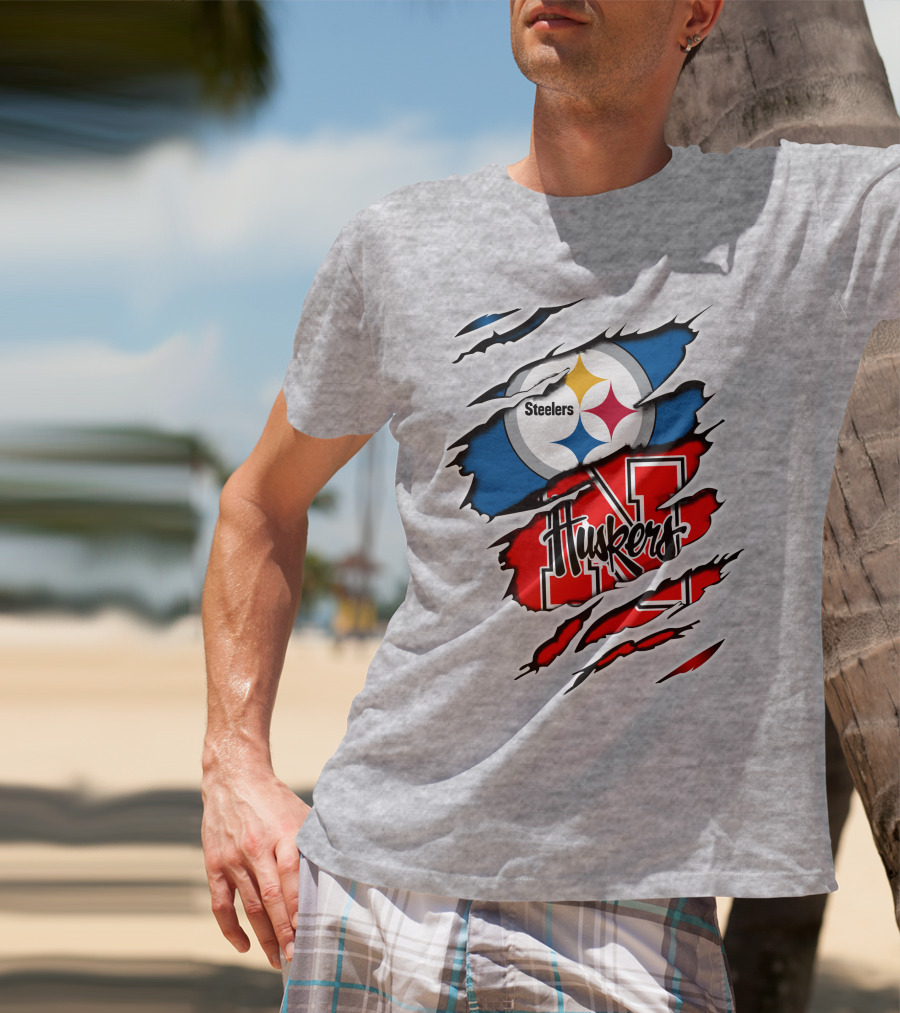 Steelers Huskers Torn Logo Fan Combination T-Shirt