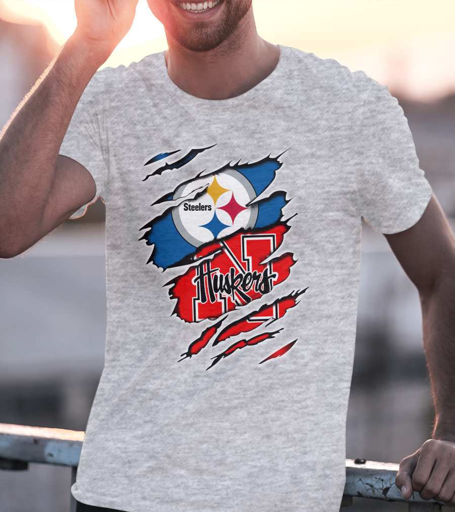 Steelers Huskers Torn Logo Fan Combination T-Shirt