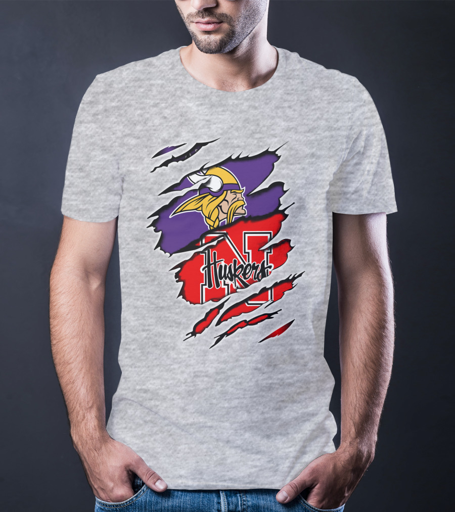 Vikings Huskers Claw Marks Logo Fusion T-Shirt