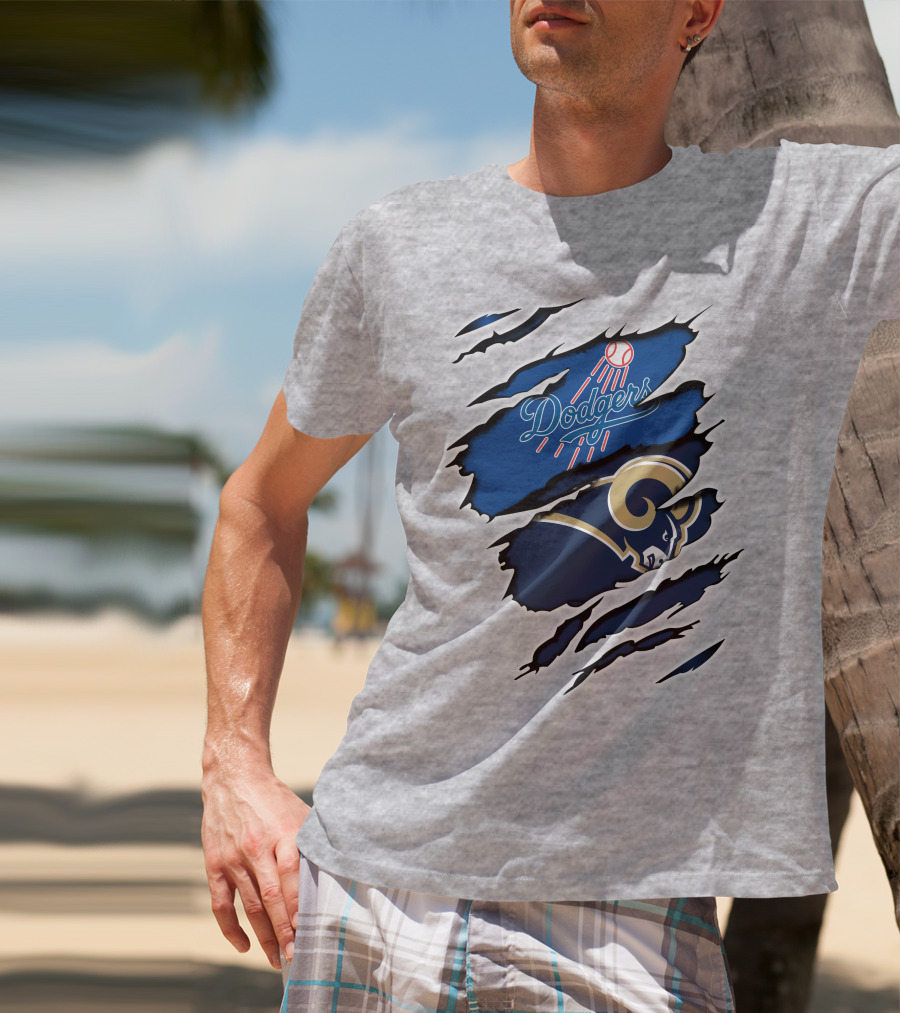 Dodgers Rams Baseball And Football Team Crossover Claw Marks T-Shirt